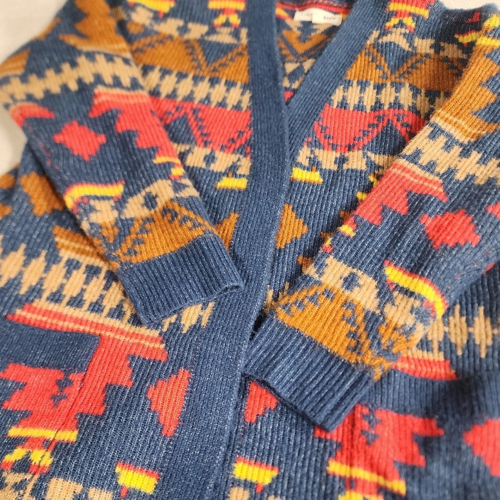 🌟Lucky Brand Southwestern Aztec Cardigan Sweater Blue Multicolor boho western - Picture 8 of 10